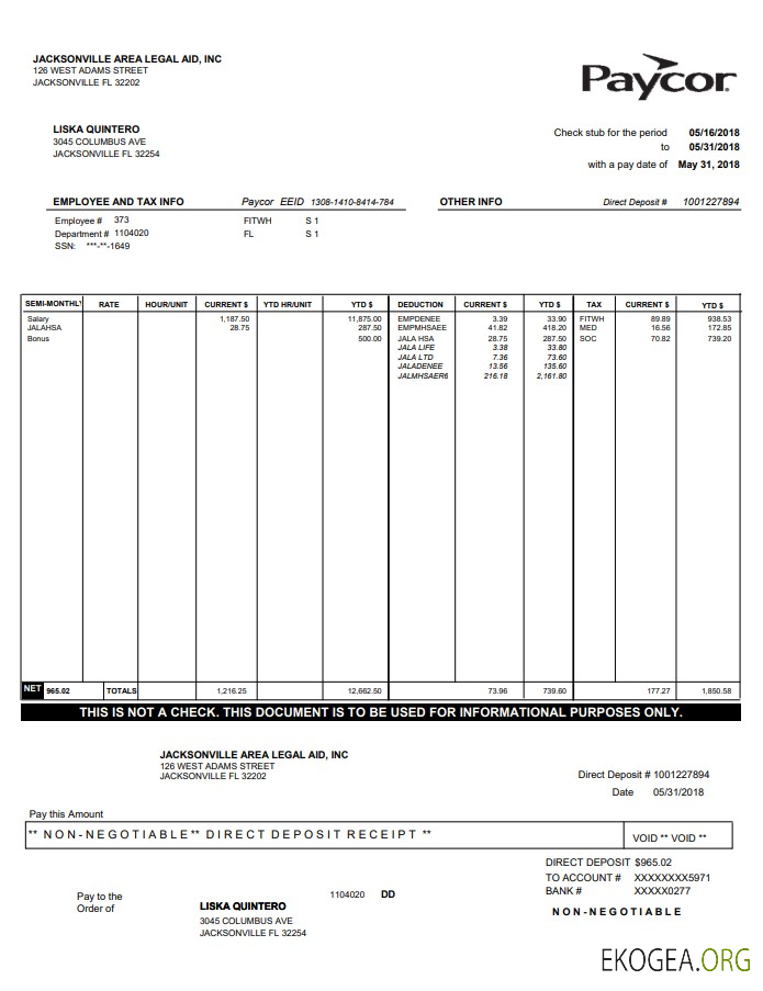 Bulletin de paie Paycor